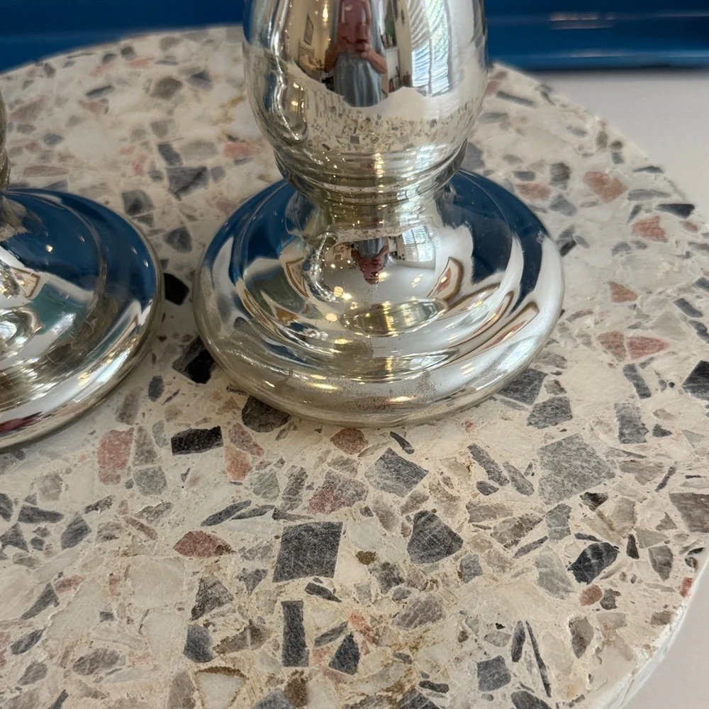 Mercury Glass Turned Style Antique Inspired Candle Sticks (2)